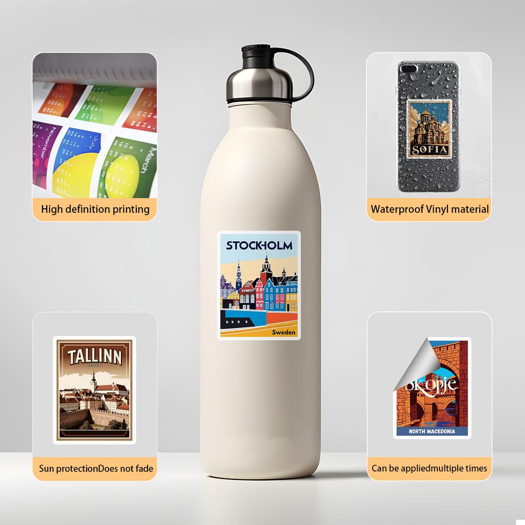 50 Stück Europäische Reise-Serie Graffiti-Aufkleber Wasserbecher Handy Computer Wasserdichte Dekorations-Aufkleber Reise-Aufkleber