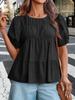 Blusa da Donna in Cotone Babydoll Manica a Sbuffo Smocked Peplo Top Svasato