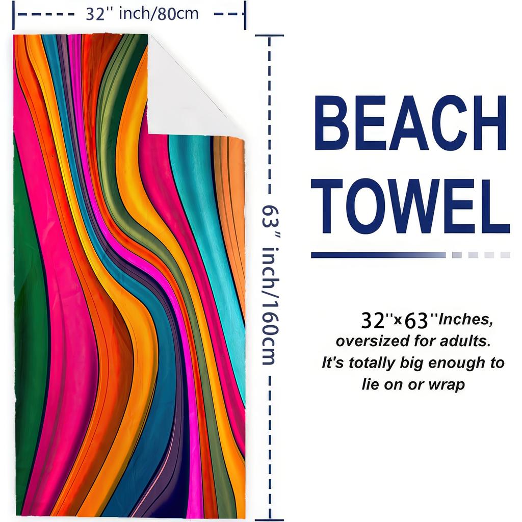 Vibrant Colorful Striped Beach Towel, Modern Artistic Design Quick-Dry Sand-Free Microfiber Bath Towel for Travel and Festival