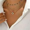 New European & American Demon Eye Full Diamond Pendant Necklace & Versatile Titanium Steel Bracelet - Short Style Fashion Accessory