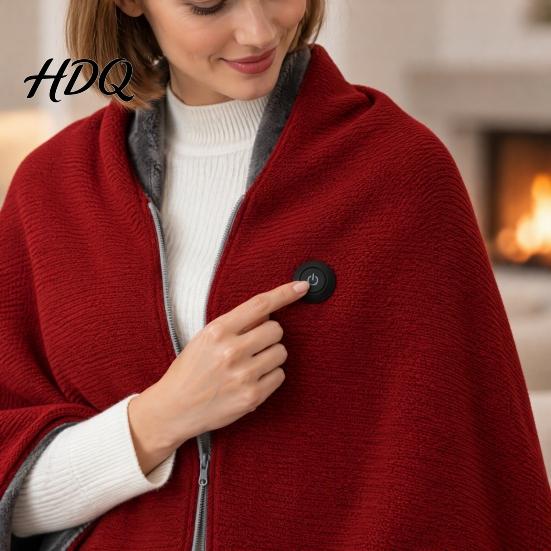 Warm Elektrisch Sjaal voor Dagelijkse Taken USB Verwarmingsdeken met Grafeen Verwarming Rits aan de Voorkant Handsfree Winter Wikkel 3-Niveaus Cadeau Haar Verstelbaar