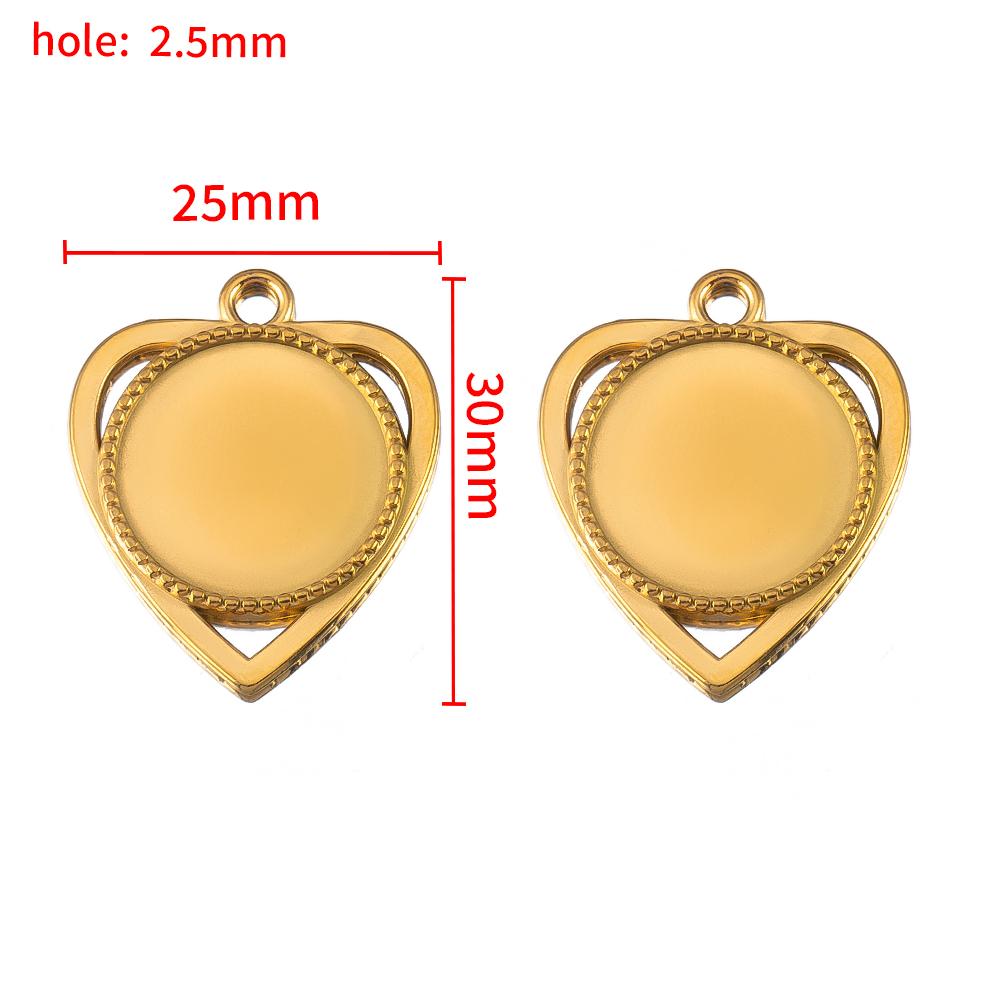 2pcs Stainless Steel Retro Heart Round Charms Blank Tray Base Gold Plated Cabochon Cameo Base Tray Bezel Pendant Jewelry Finding