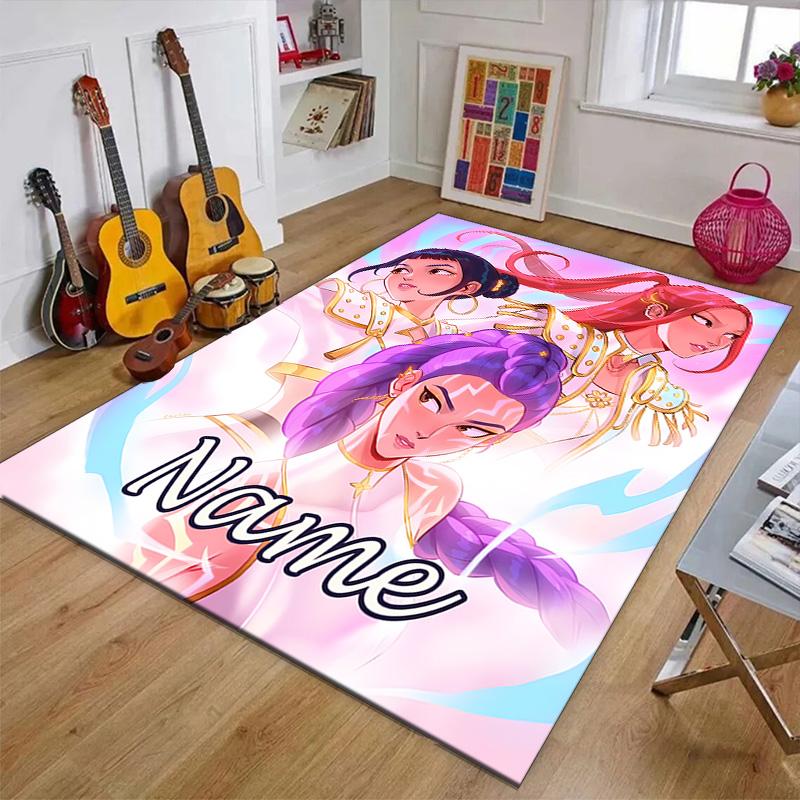 Custom KPop Demon Hunters Mat Personalized Name, Polyester Washable Indoor Entryway Rug, Gift for Christmas, Easter, Thanksgiving Day
