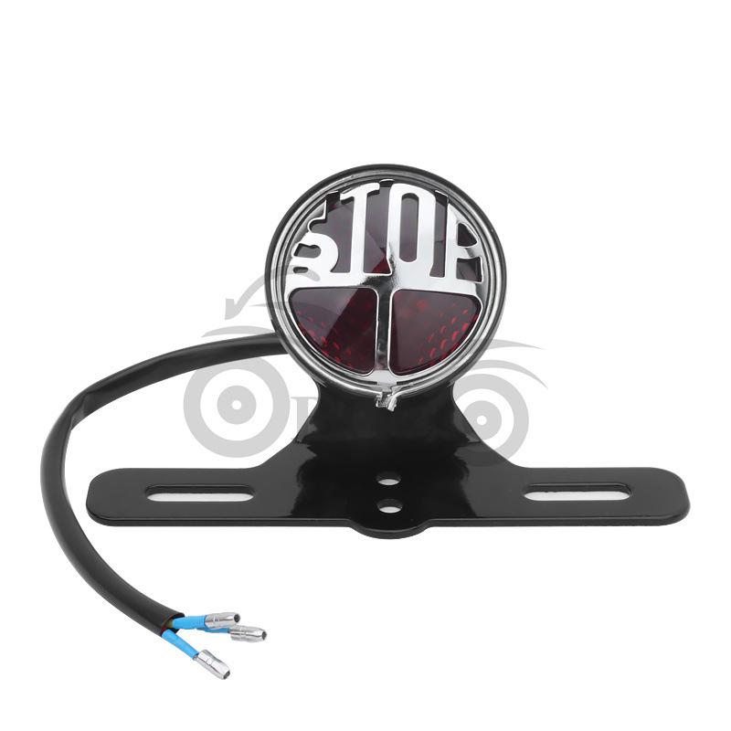 Retro Round Motorcycle Brake Light - Cafe Racer Rear Metal STOP Taillight