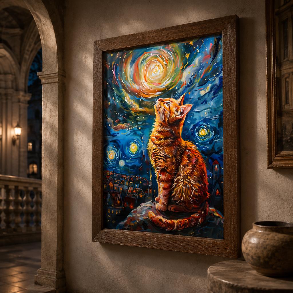 Tier-Wandkunst im Vintage-Stil, Nordische impressionistische Katzen-Leinwandmalerei, Verspielter getigerter Poster-Druck für Schlafzimmer-Wohnzimmer-Dekoration