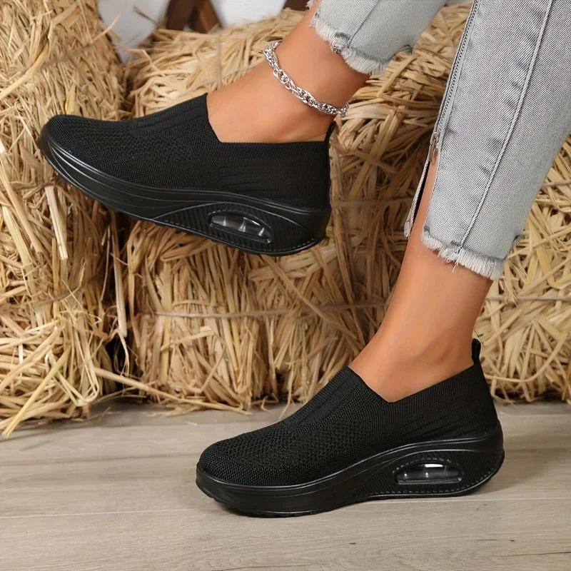 Sport Shoes for Women Fashion Comfortable Women Sneakers Platform Slip-On Vulcanize Shoes Air Cushion Wedges Women Running Shoes