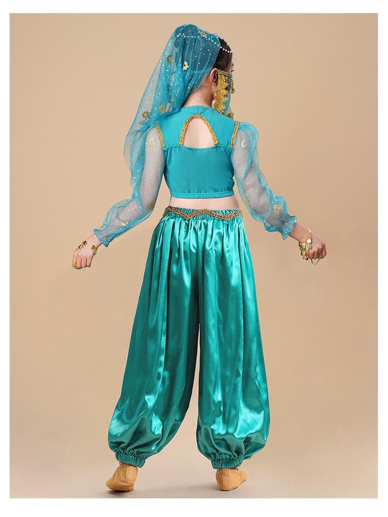 Kinder Indischer Jasmin Prinzessin Tanzkostüm - Ethnische Langarm Performance Outfit
