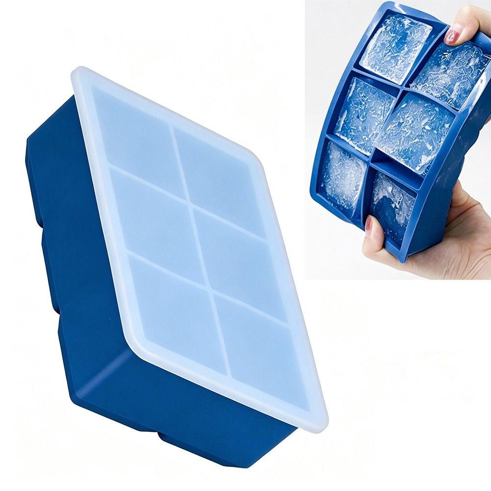 2pcs 6 Cells Ice Maker With Lid Silicone Large Ice Cube Trays Ice Cube Molds  Cocktails Making