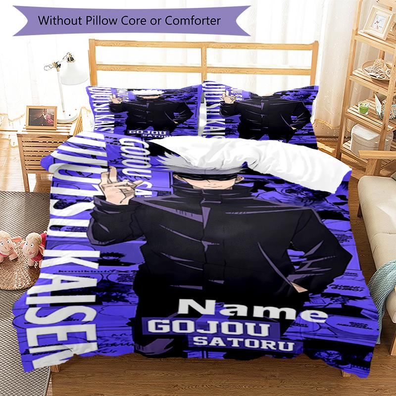 3pcs Custom Name Jujutsu Kaisen Bedding Set Duvet Cover Closure Includes 1 Duvet Cover & 2 Pillowcases, Soft and Comfortable for All Seasons.