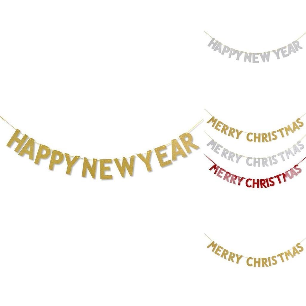 Festive Merry Christmas Happy New Year Banner Bunting For Home Party Decor