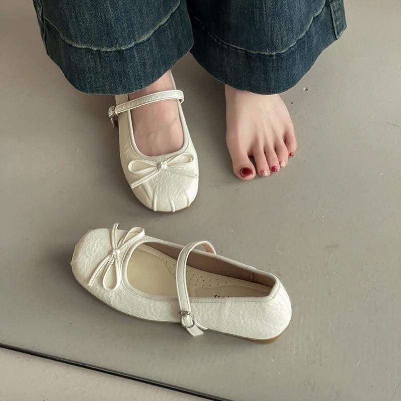 Fashion versatile buckle casual retro bow Mary Jane shoes women's summer temperament ballet shoes light mouth single shoes