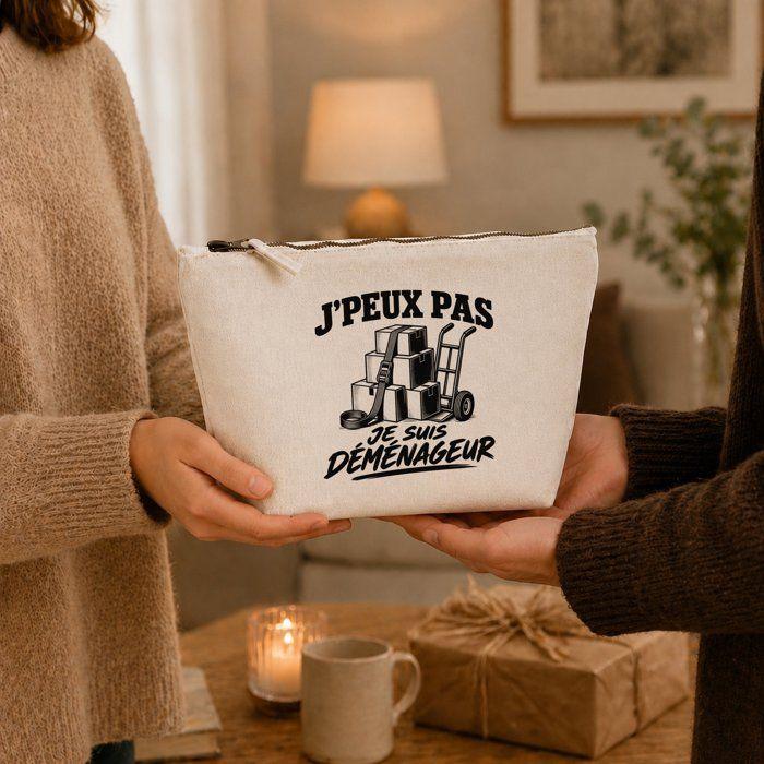 Trousse de toilette - PLANETEE - J’peux pas je suis Déménageur - Beige - Coton 100% - 3 L