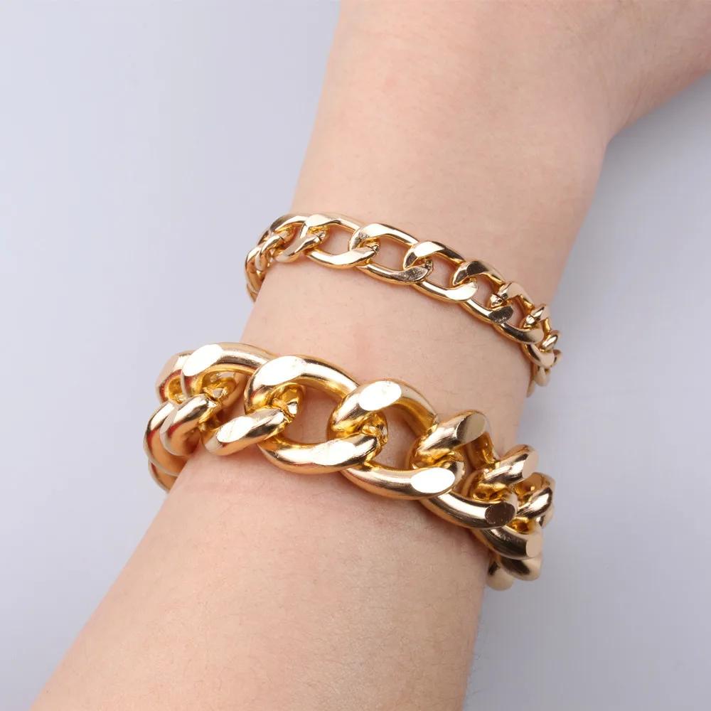 2pcs/set Stainless Steel Cuban Chain Bracelet Black Gold Solid Chain Personalized Unisex Wrist Jewelry Gift