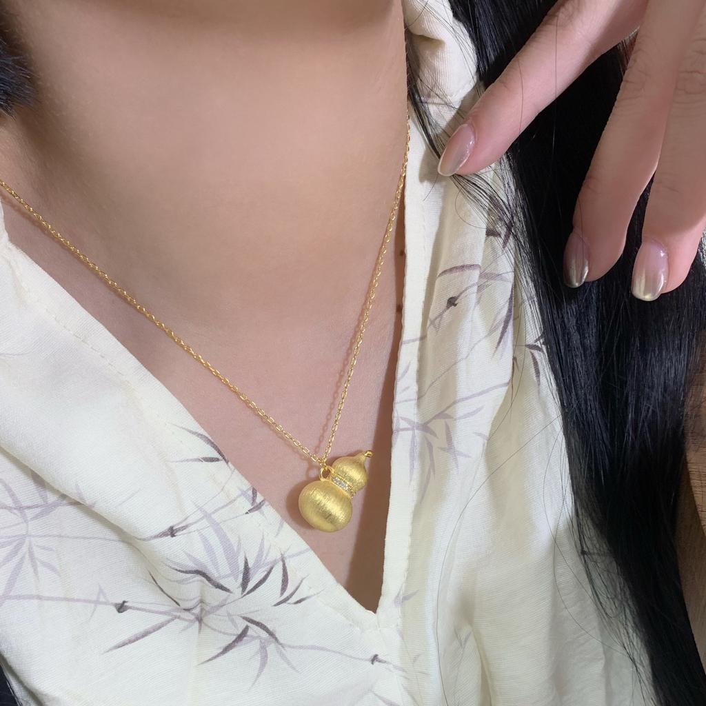 Ancient Gilt Brushed Craft Fulu Velvet Gourd Necklace Retro Temperament