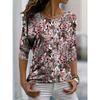 Women's Elegant Floral Print Round Neck Long Sleeve T-Shirt