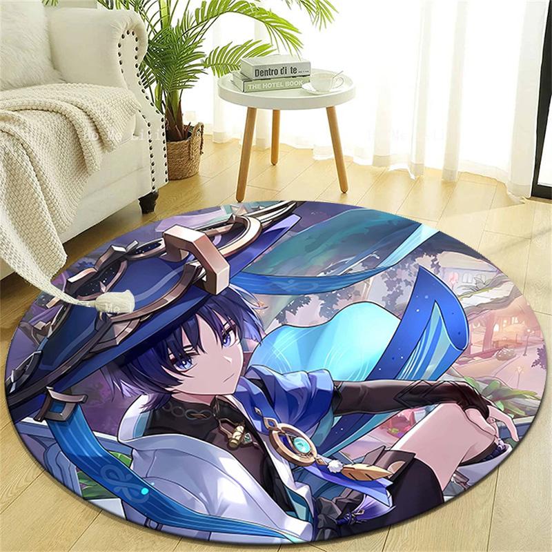 1pc Genshin Impact Wanderer2 Design Printed Area Round Carpet for Bedroom Living Room Home Decor Rugs Mat Non Slip Mat Rug for Bedside