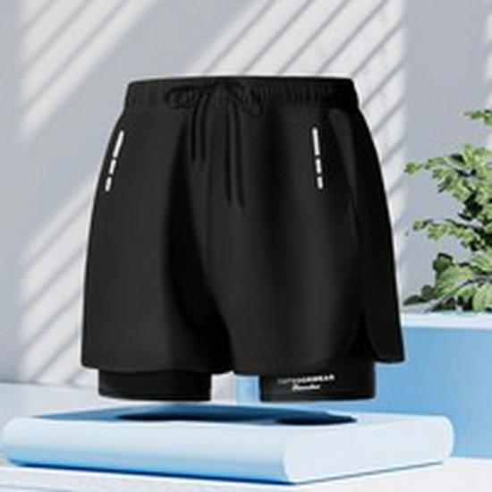 Men's Quick-Dry Double-Layer Swim Trunks - Large, Anti-Embarrassment, Boxer Style, Professional Hot Spring Set