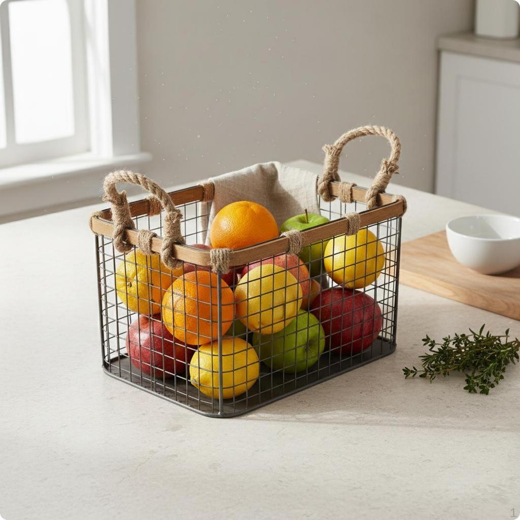 WireGrid Basket Rope Handles Rectangular Storage Design Organizer Bin L