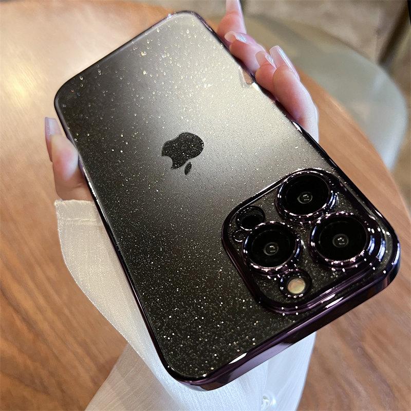 Sparkling Glitter Phone Case for iPhone 16 15 14 Pro Max, Luxury Electroplated Mirror Cover with Transparent TPU Bumper Shockproof