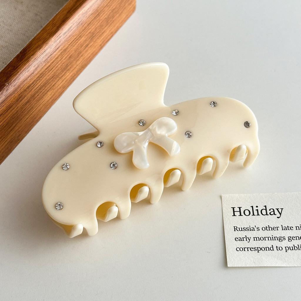 

Elegant Pink And Black Bowknot Acetate Hair Claw Clip With Sparkling Rhinestones For Women