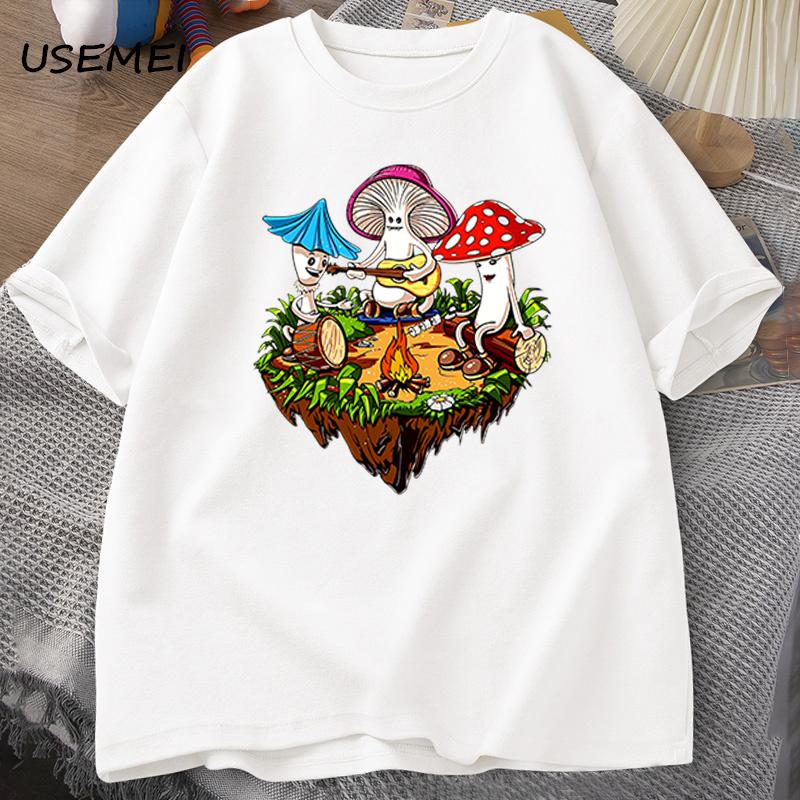 Hippie Magic Mushroom Tshirt Funny Graphic T Shirts Streetwear 90s Men's T-shirts Man Hippie Cotton Tee Shirt T-shirt Male