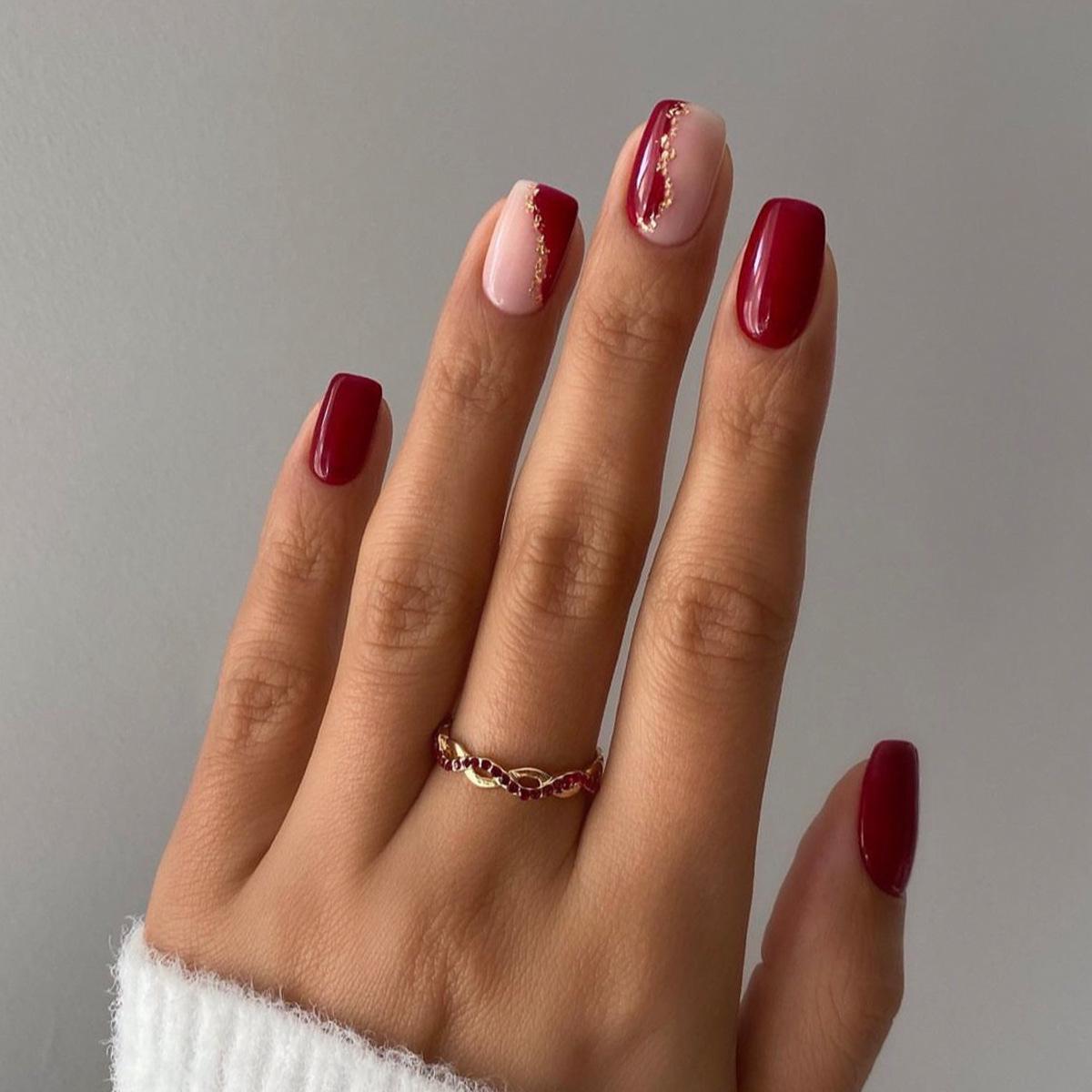 

Removable Glitter French Red Nail Art Patches - Wearable False Nails