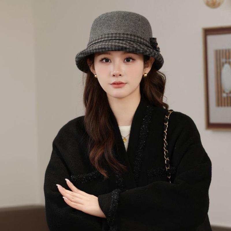 Wool Bucket Hat Women's Small Edge Autumn and Winter Thermal Hat Casual Basin Hat Knitted Ear Hat New Wool Hat