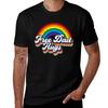 Kostenlose Papa-Umarmungen Retro Regenbogen LGBT-Flagge LGBT-Pride-Monat T-Shirt Basic Freizeitkleidung Kurzarm Top