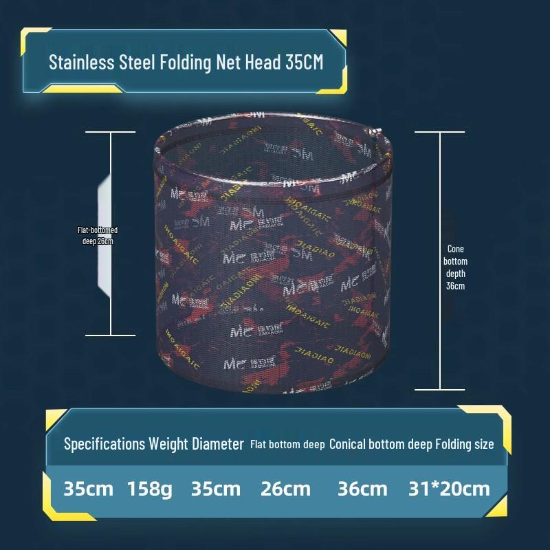 Foldable, Non-Snag Fishing Net Head for Large Fish, Black Pit, Ideal for Competitive Fishing, with Integrated Net Bag