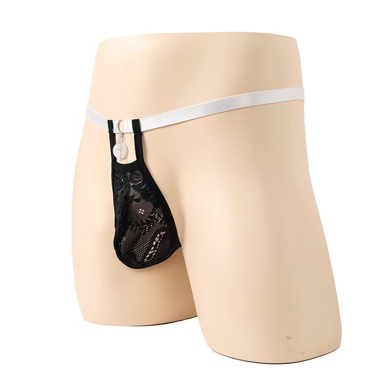 Sissy Lingerie Men'S Lace Penis Pouch Mini Panties Belt Hollow Safety Buckle T-Back Thong See Through Fetis Erotic Underwear
