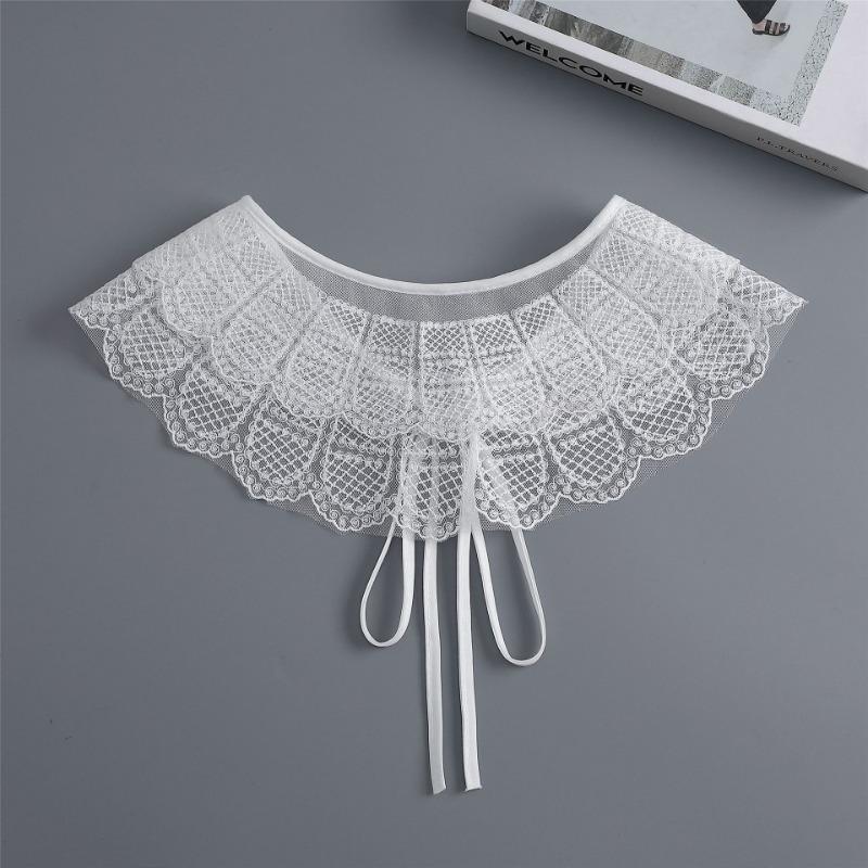 Lace Small Shawl for Women's Summer Detachable Shoulder Wraps White Multifunctional Sun Protection for Skirt Bow Tie Fake Collar