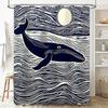 Whale Tail Shower Curtain with Moonlight Waves Blue and White Bath Decor for Bathroom Window Treatment Waterproof Fabric Shower