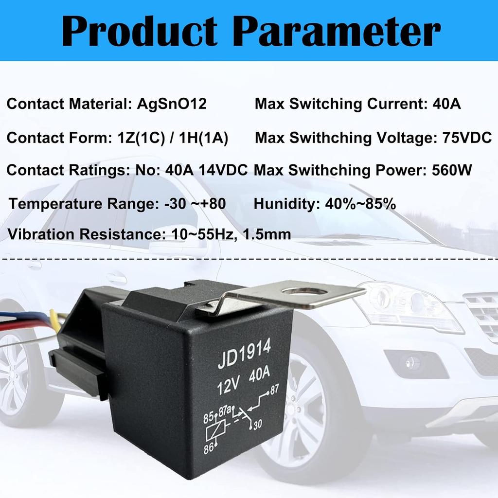 5er-Pack 5-Pin 12V Relais mit Kabelbaum, 40A 12-Volt-Relais Kfz-Relais mit Sockel und Kabelbaum, SPDT-Relaisschalter für Auto LKW