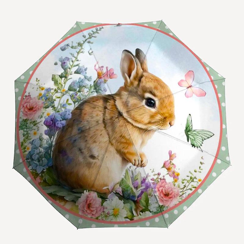 1pc Rabbit Garden Flowers Butterflies Spring Umbrella with Plastic Handle,Suitable for All Seasons Home Travel Outdoor Umbrellaptys31037