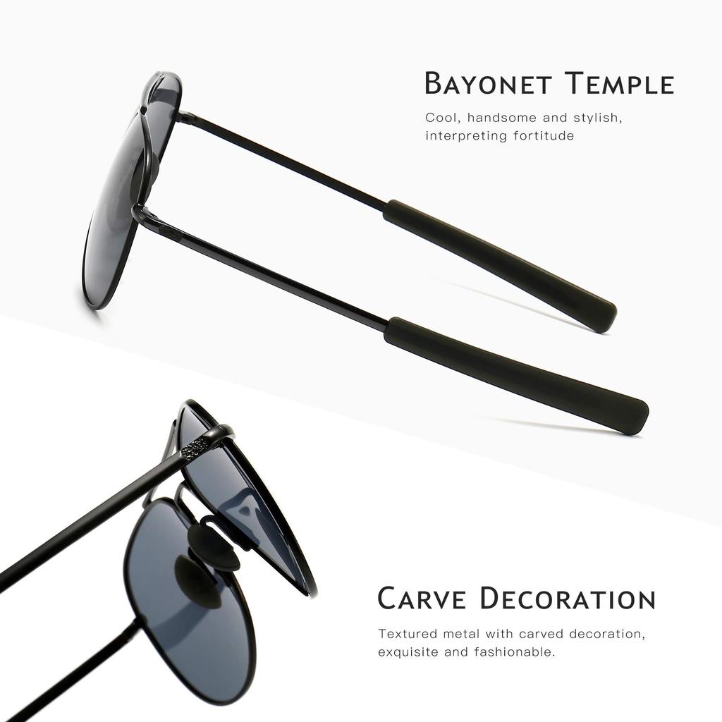 SUNGAIT Polarized Aviator Military UV400 Pilot Bayonet Temples SGT288HH JP Men's Sunglasses, Style, 100% Protection, (Black Frame/Gray Lenses)