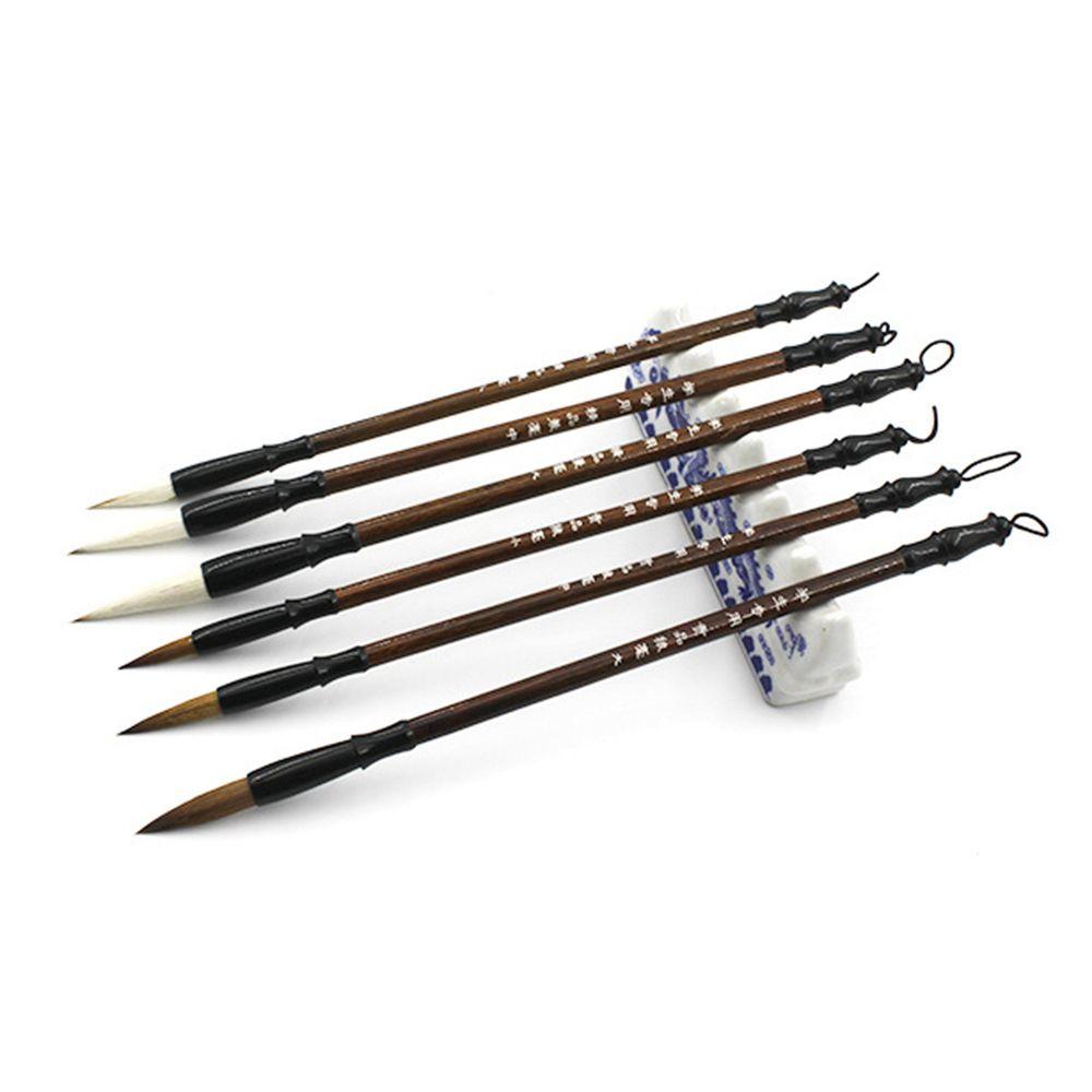 6pcs/set Stationery Student Chinese Calligraphy Brown Weasel Hair Writing Brush Brush Pen