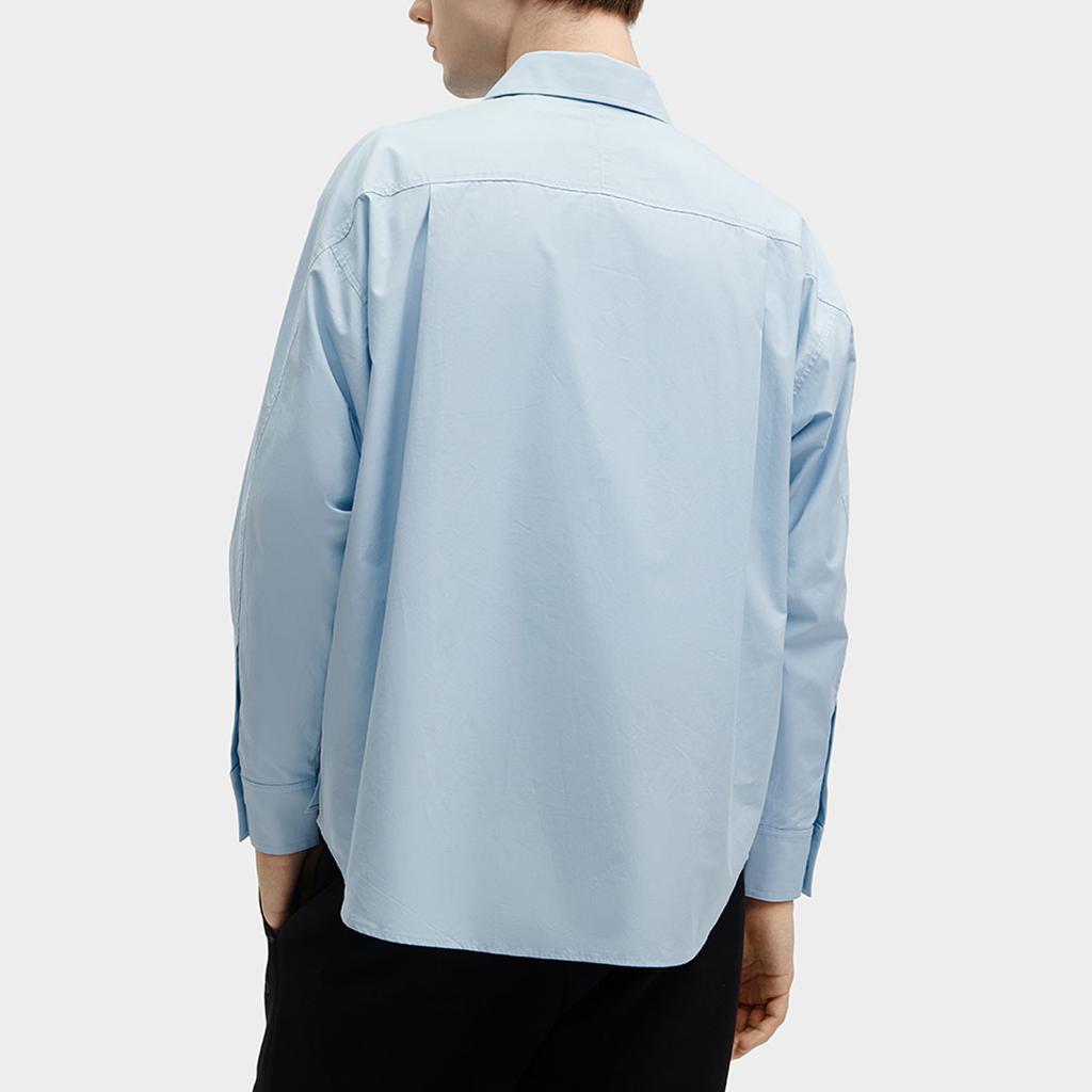 Fila Solid Woven Fashion Casual Long Sleeve Shirt Unisex Shirts Bian-Blue F11U415401F-BU