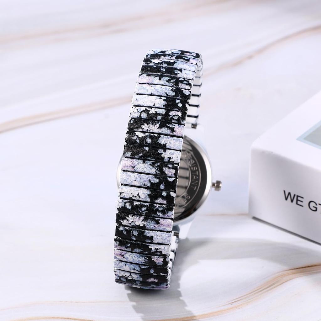 JEWELRYWE Floral Bohemian Elastic Watch, Stainless Steel & Silicone Band, Quartz, One-Size, Stylish Gift, Women's