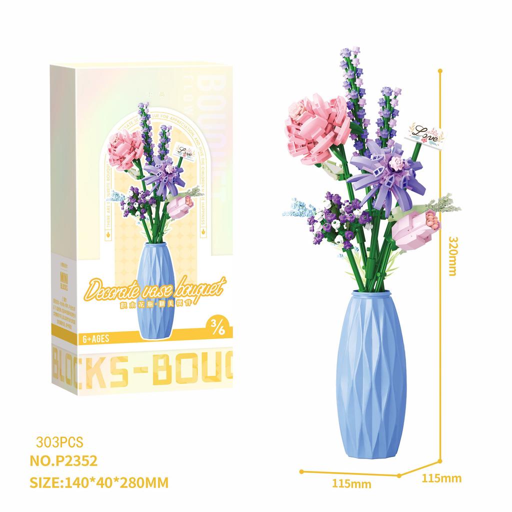 Idea Home Furnishing Building Brick Rose Sunflower Daisy Violet Construction Mini Block Flower Toy With Vase For Girl Gifts