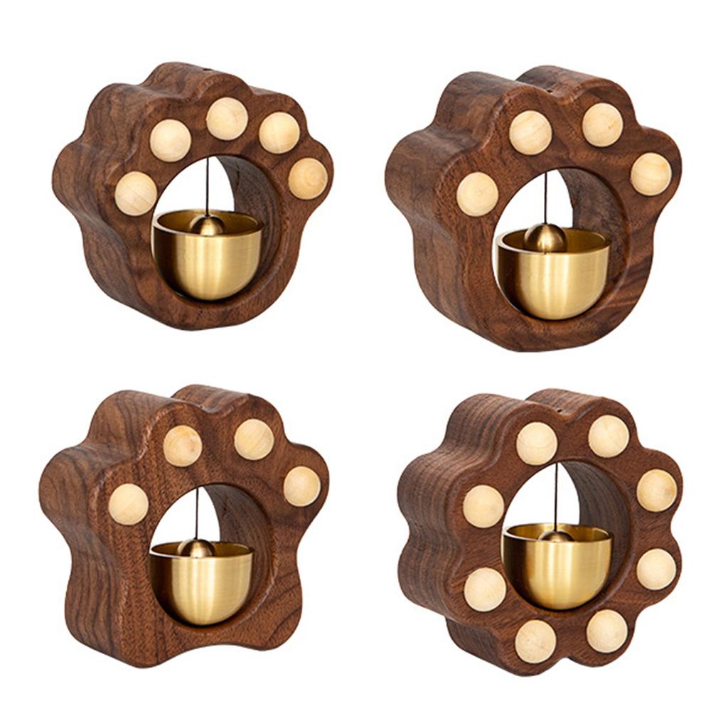 Shopkeeper Bell Cute Cat Claw Wood Brass Magnetic Door Opening Bell for Home Store Entrance 7x7.5cm