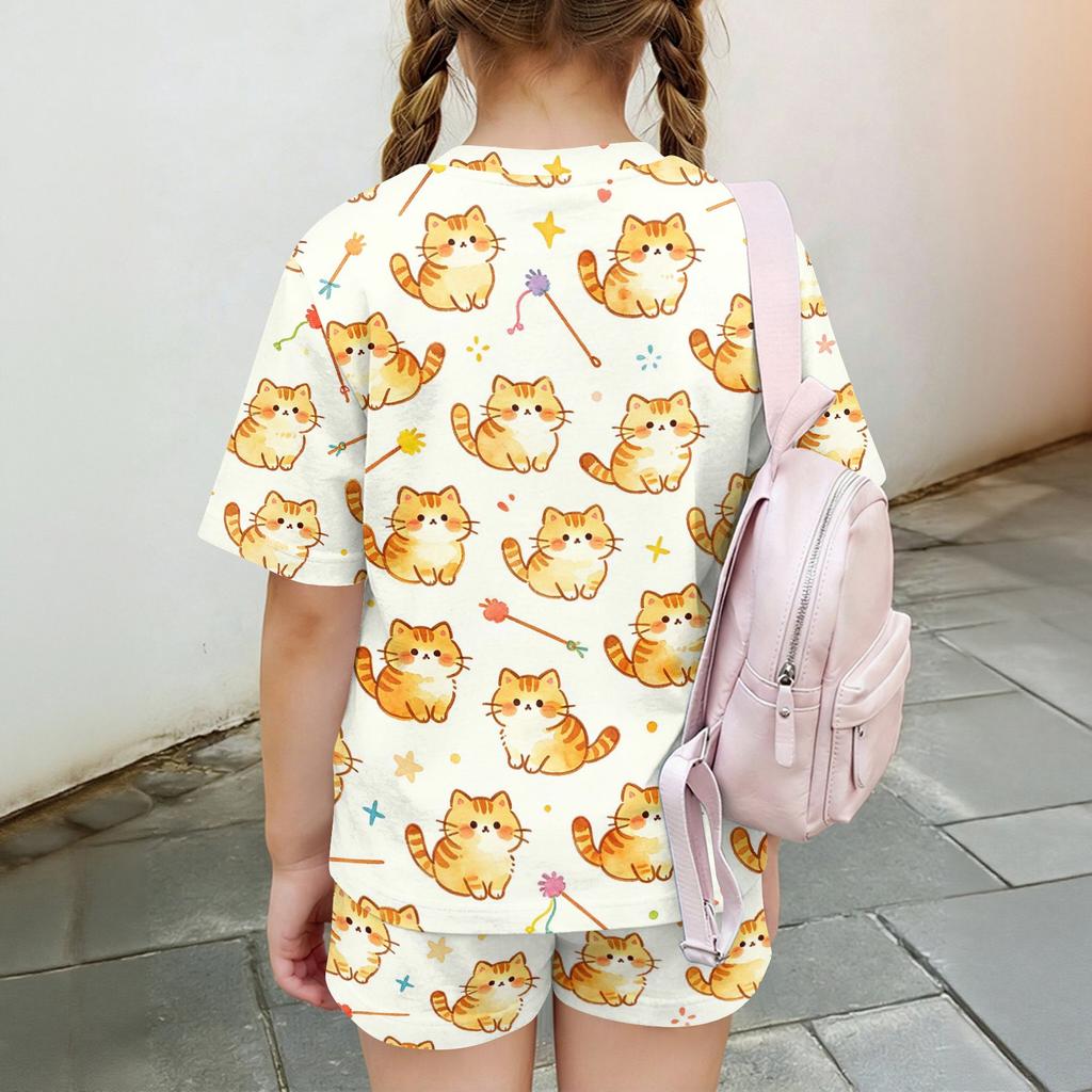 Kids Casual Short Sleeve Shirt and Shorts Set Animal Print Lightweight Summer Outfit Soft Fabric Breathable Design for Boys and Girls