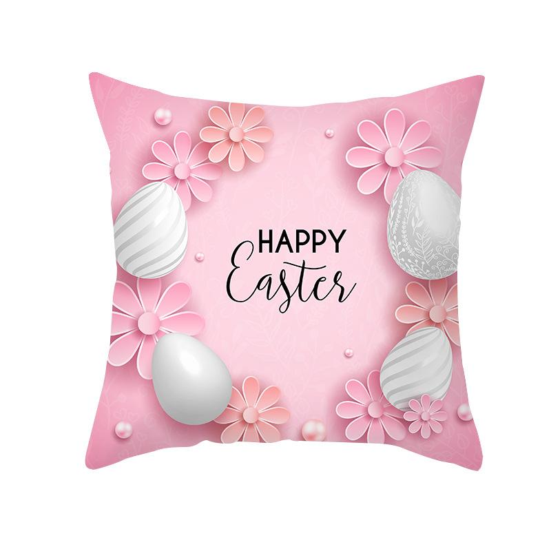 Colorful Easter Pillowcase Rabbit Egg Print Series Peach Skin Home Pillowcase Sofa Cushion