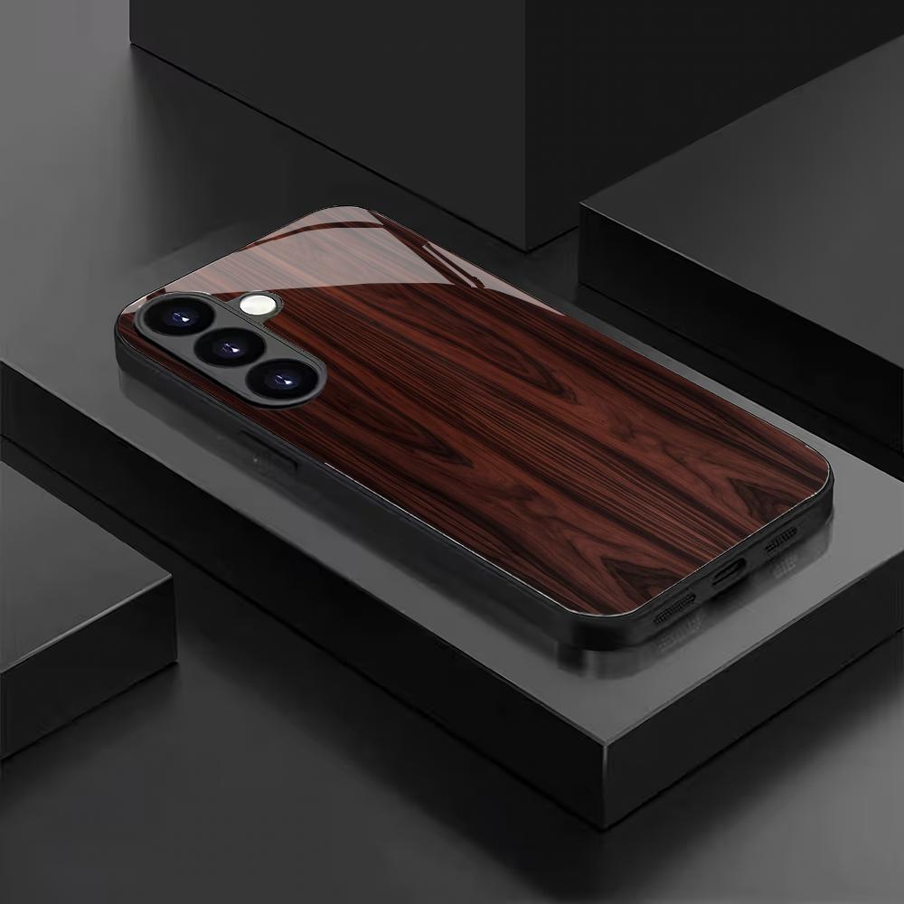 Vintage Wood Grain Texture Tempered Glass Phone Case Suitable for Samsung Galaxy S26 S25 S24 S22 S21 S20FE/Ultra/Plus Shockproof