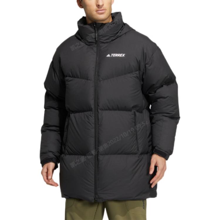 Adidas Zip-Up Down Jacket With Brand Logo Print Unisex Outerwear Black HM9706