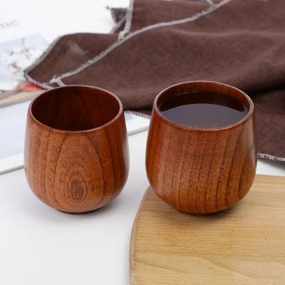 1pc Handcrafted Retro Style Wooden Tea Cup, Durable Outdoor Camping Water Cup With Irregular Pattern