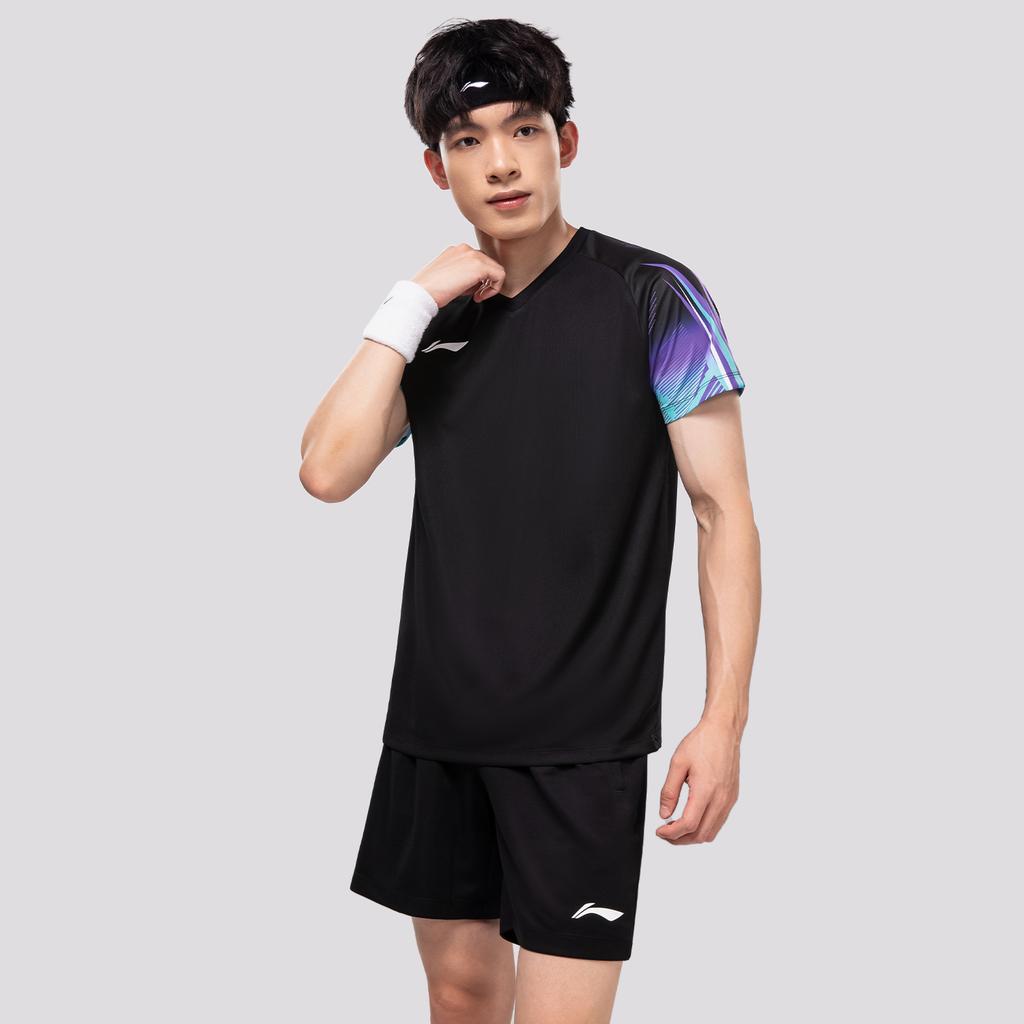 Li-Ning Breathable Quick-Dry Running Badminton Training Short Sleeve T-Shirt And Shorts Casual Sports Set Unisex sports set AATV081-1