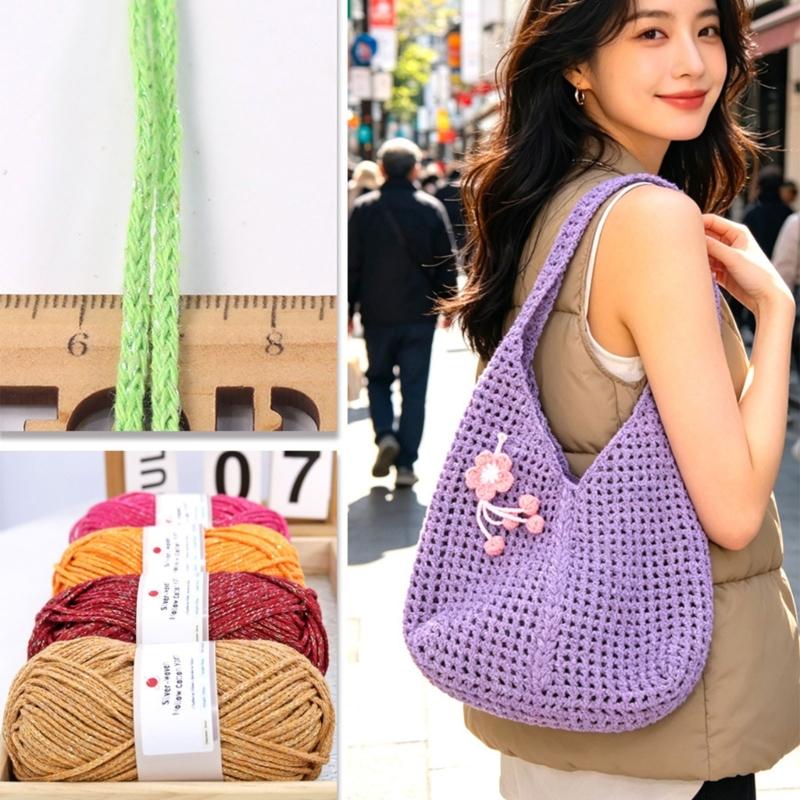 Hollow Craft Yarn for Crochet Hat and Handmade Bags, Flexible Knitting Yarn Roll for DIY Handbags and Weaving Project