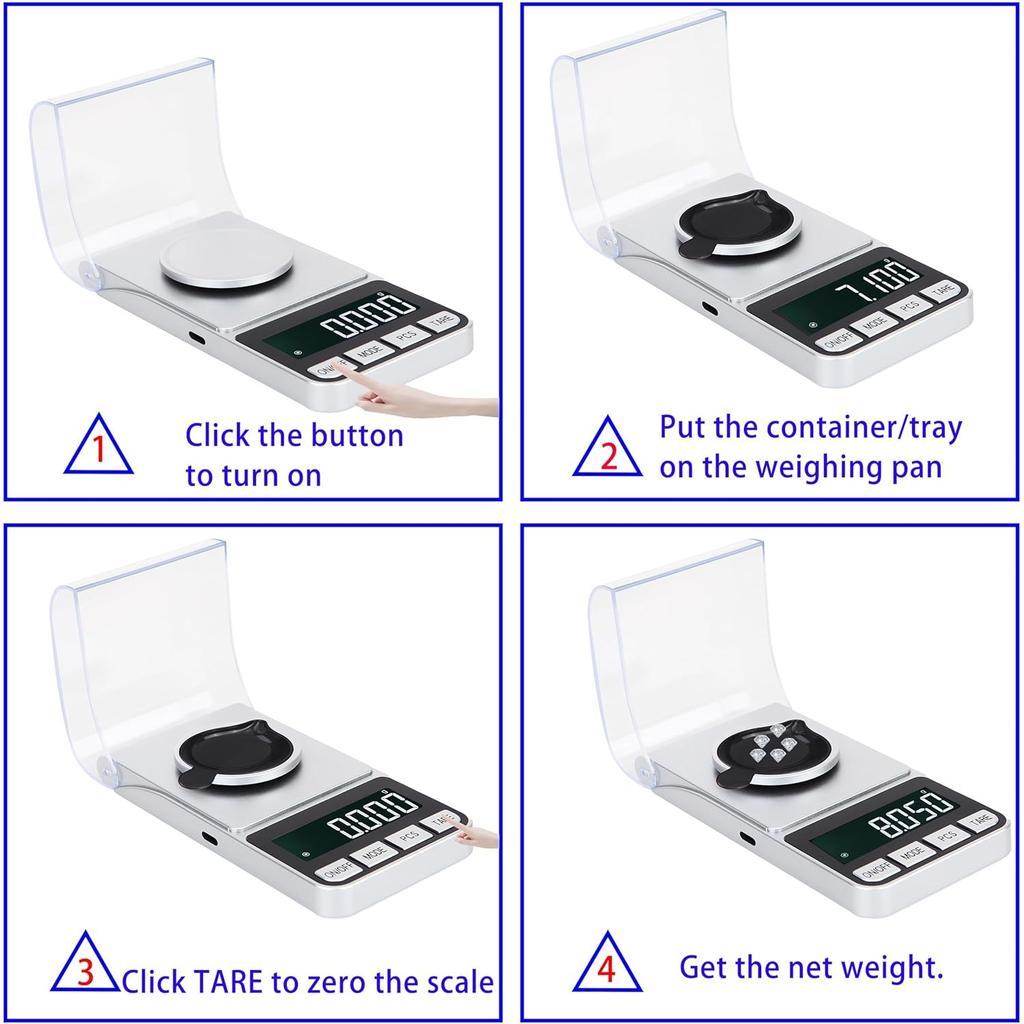 Rechargeable High Precision Digital Milligram Scale 100g/0.001g Jewelry Scale, Gram Scale, Pocket Scale, Food Scale for Powder Medicine, Gold, Gem