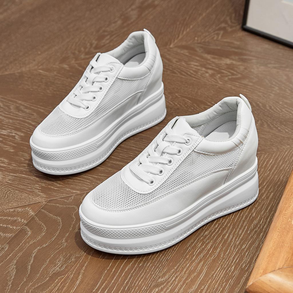 New Leather Little White Shoes Women's Inner Height Increase Women's Shoes Women's Thick-soled Muffin Shoes Casual Versatile and Thin