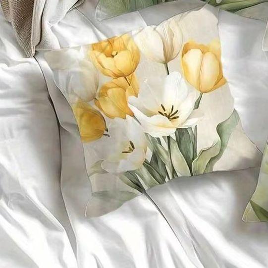 Pc Floral Tulip Throw Pillow Cover D DoubleSide Print Polyester Cushion Case for Home Sofa Car Office Outdoor Decor